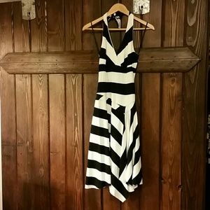 Black and white striped A line dress